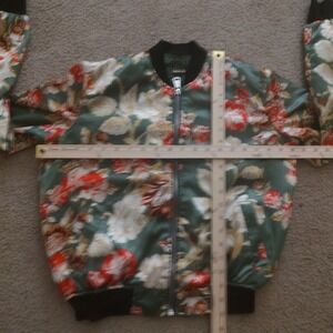 GILZ Floral Bomber Jacket Green Red White Women's Satin Bomber Style